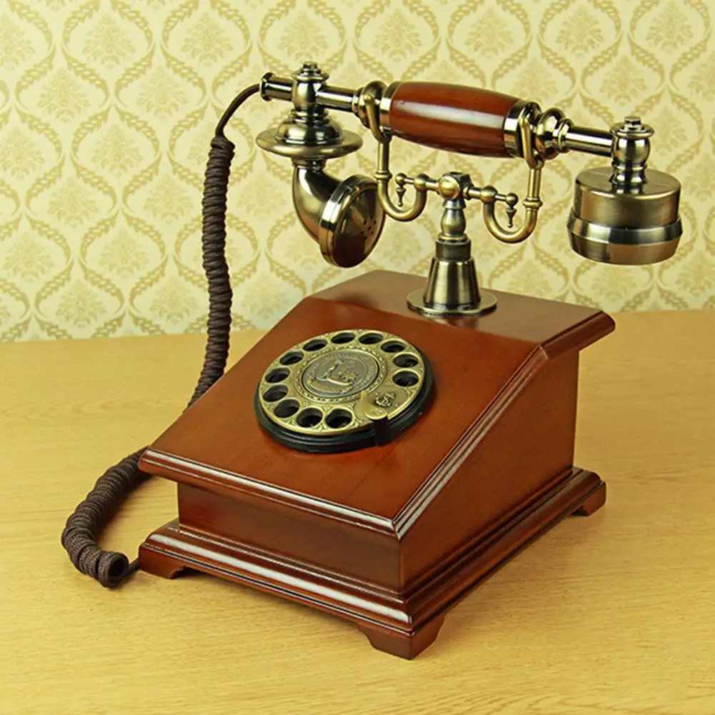 Wood European Classic Retro Landline Telephone Rotary Dial Hands-free Vintage Antique Telephone For Office Home Hotel Decoration