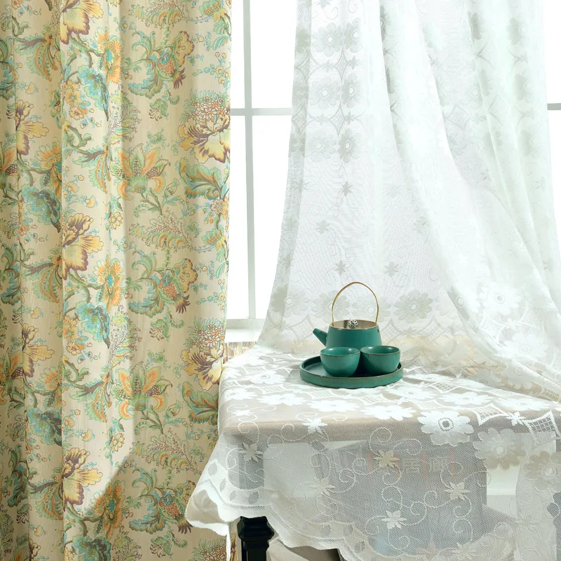 

Modern Boutique Fresh Pastoral Style Curtains for Living Room Bedroom Simple Polyester Cotton Printed Curtains Tulle Custom