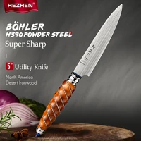 hezhen 5 inches utility knife b%c3%b6hler m390 powder steel kitchen tools for maet desert ironwood handle cooking knives