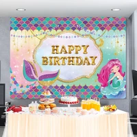 pink princess mermaid backdrop for photography happy birthday party fish scales pearl child customized banner photo background