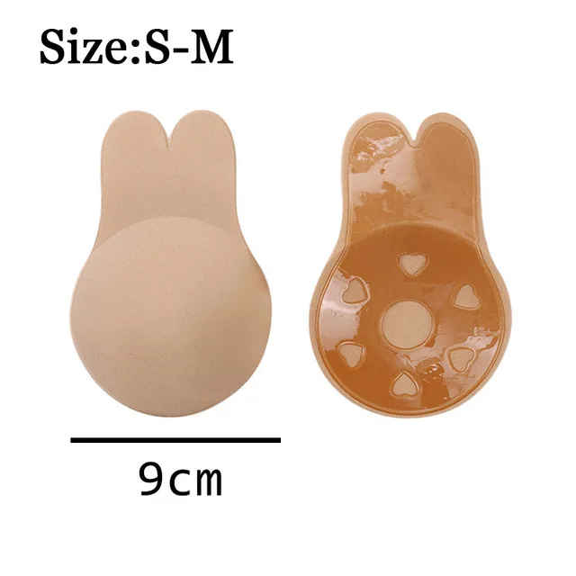 beige for AB cup Halyuhn лента для подтягивания груди, 1 пара силиконовых ниппелей с кроличьими ушками, клейкий бюстгальтер без бретелек с открытой спиной, невидимый липкий бюстгальтер пуш-ап - Цвет: beige for AB cup