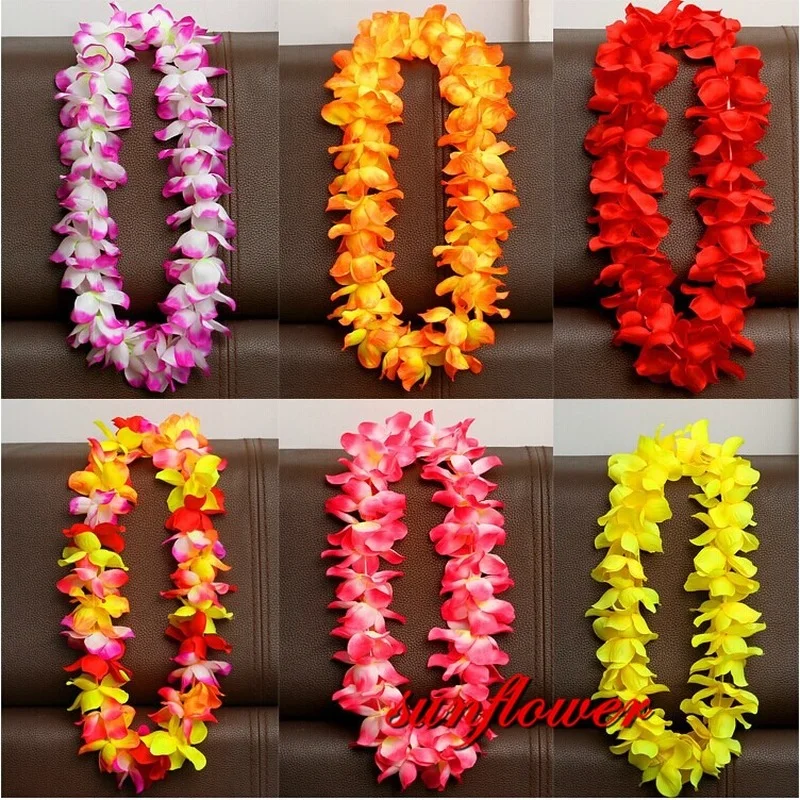 Guirnalda Hawaiana de leis, collar de flores artificiales Hawaianas, guirnalda divertida para la playa, accesorios para fiestas de cumpleaños y bodas, 25 uds.