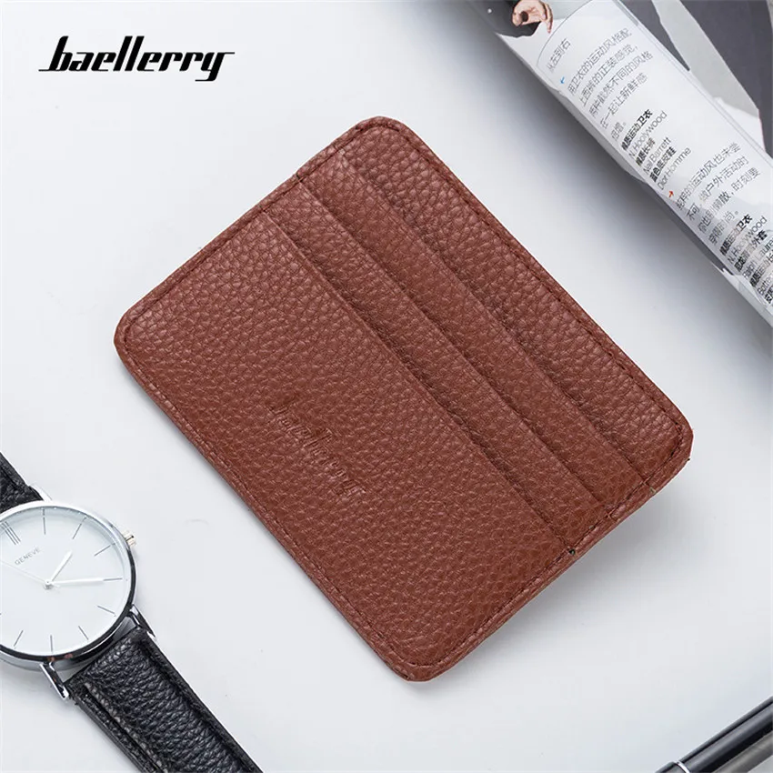 

Men Women Card Bag Durable Slim Simple Travel Lichee Leather Bank Business ID Card Wallet Holder Case With Coin Purse Unisex