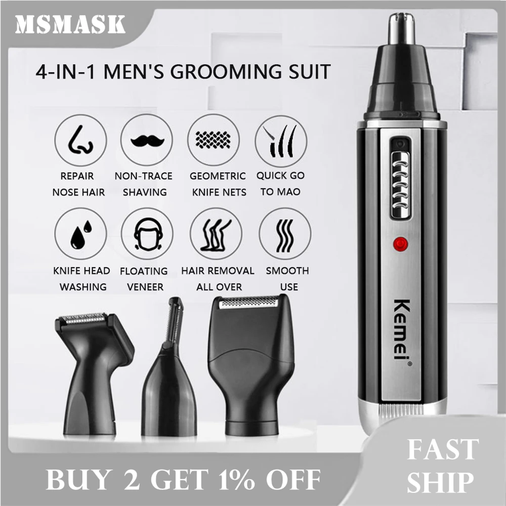 

4 in 1 Rechargeable Men Electric Nose Ear Hair Trimmer Kit Painless Women Trimming Facial Eyebrows Beard Hair Clipper Cut Shaver