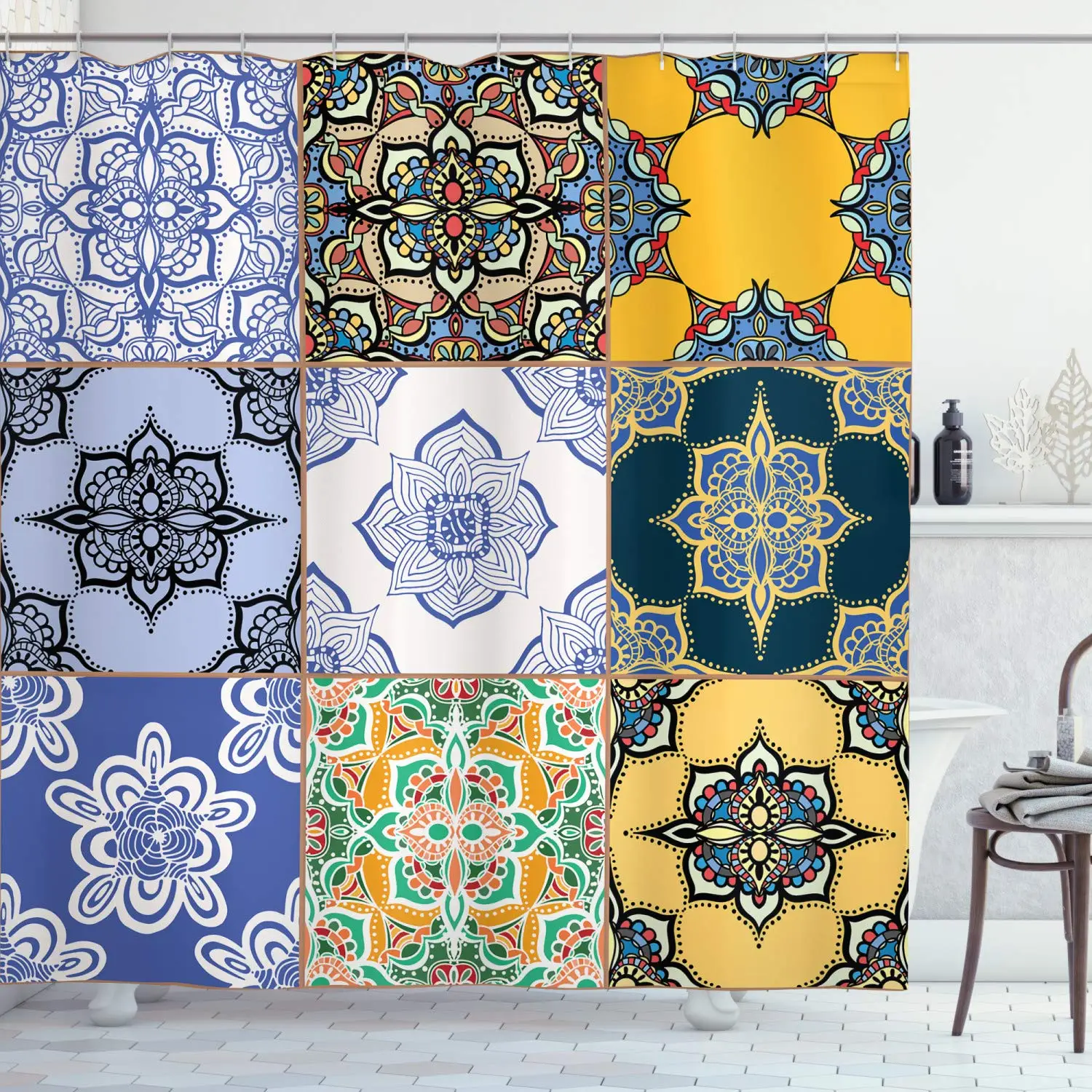 Марокканская занавеска для душа португальская плитка узоры различные оттенки