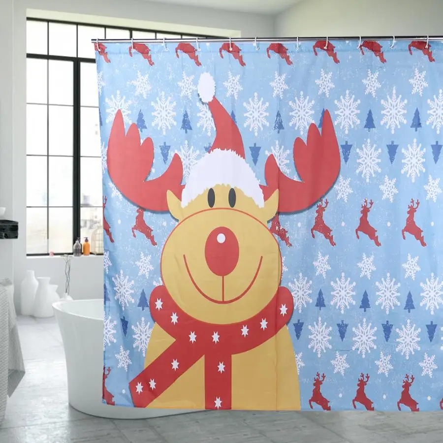 Рождественский лось водонепроницаемая занавеска для ванной и душа украшение с 12