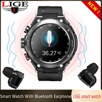 lige men bluetooth call smart watch sport smartwatch body temperature local music music play smart watches with tws earphones
