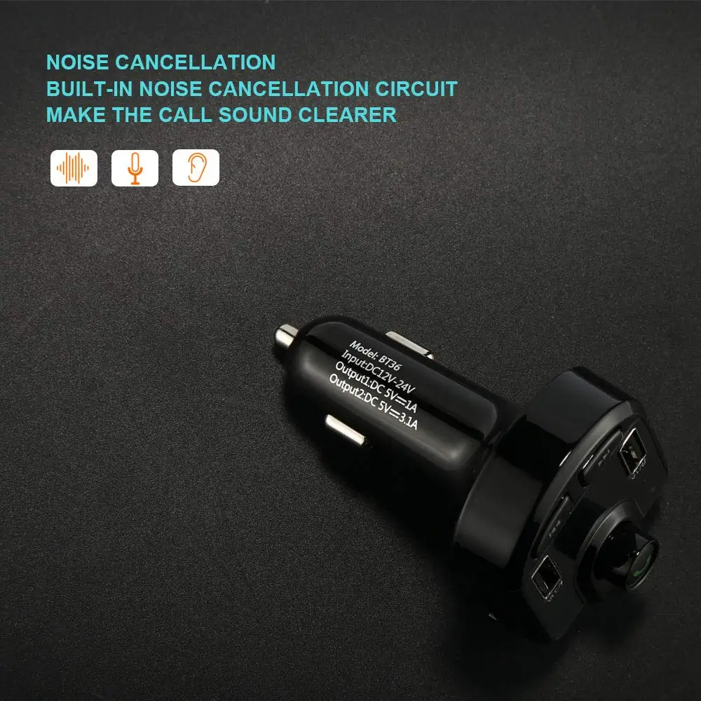 Bluetooth автомобильный комплект с двойным USB автомобильным зарядным устройством 3.6A