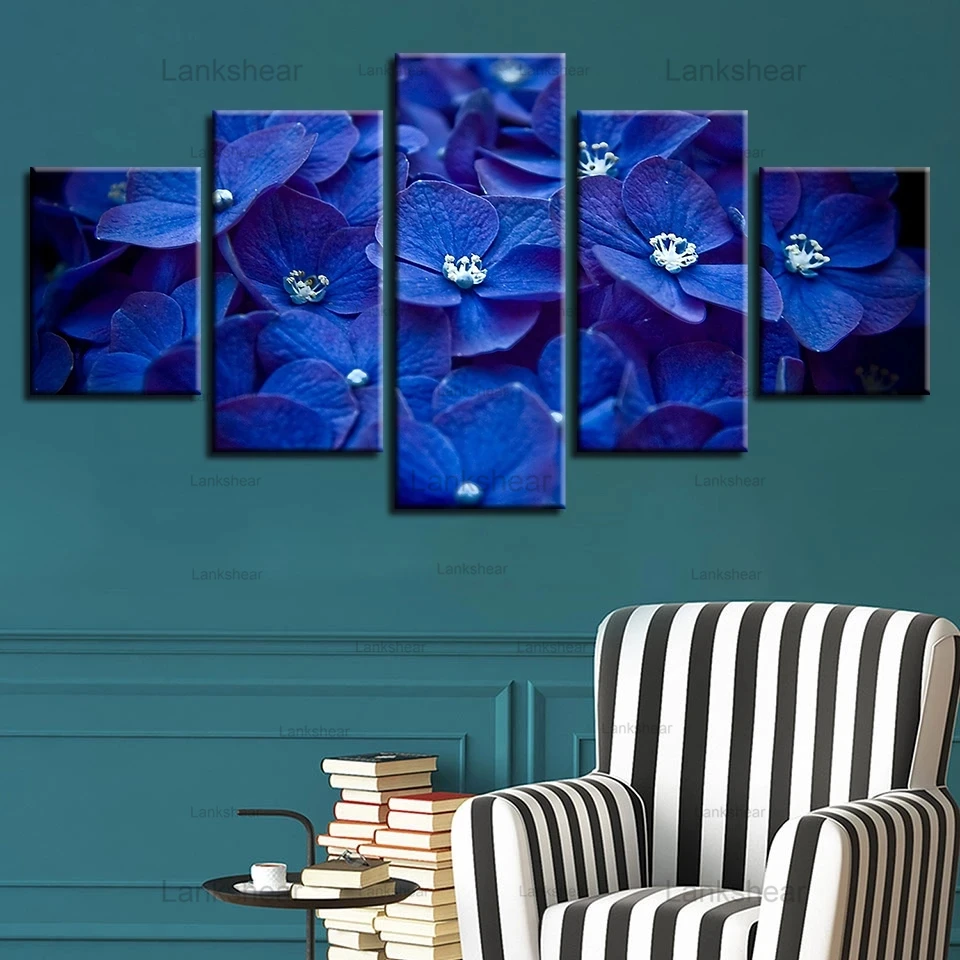 

Simple Blue Flower Group Canvas Painting Modular Hd Posters and Prints Wall Art Pictures 5 Pieces Posters Home Decor No Frame