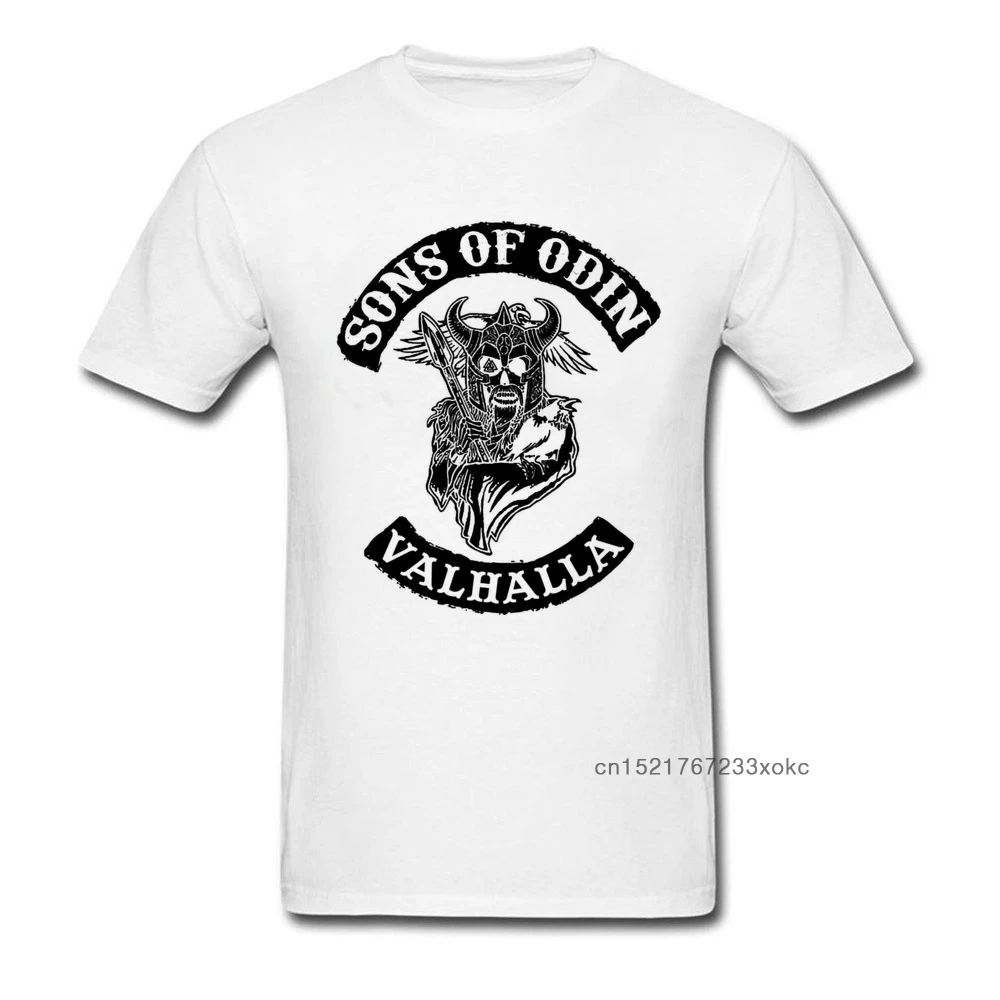 Мужская футболка с надписью Sons Of Odin Valhalla белая Винтажная воином хлопковые