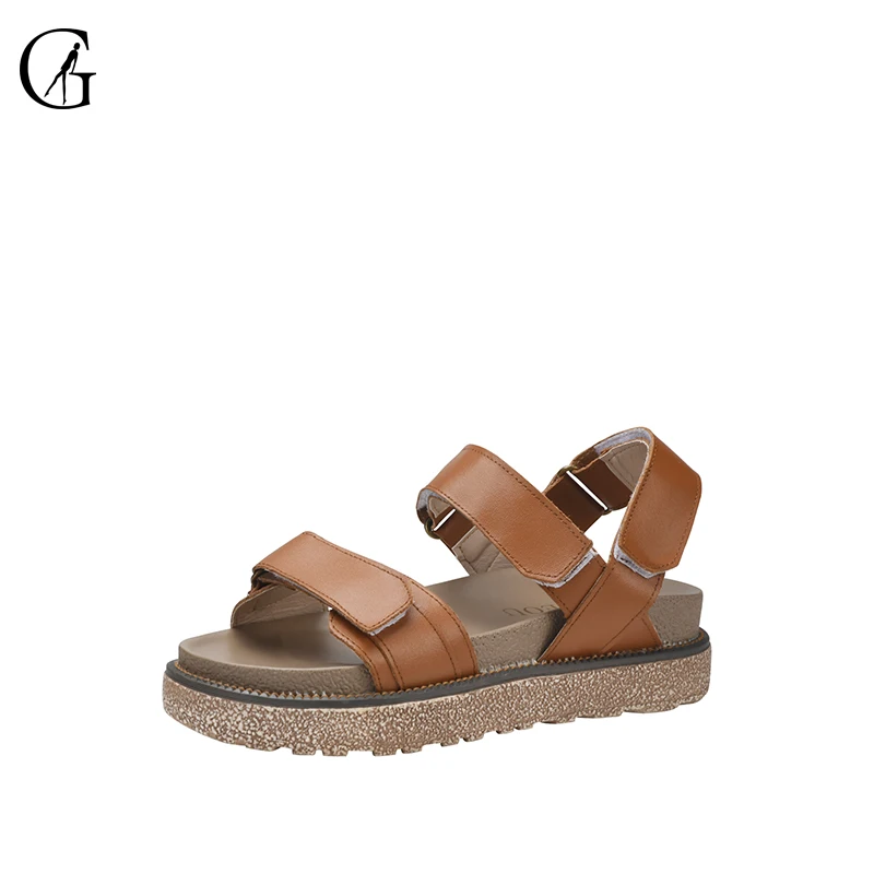 

GOXEOU Women's Sandals Matte Leather Roman Thick Sole Comfortable Casual Beach Shoes
