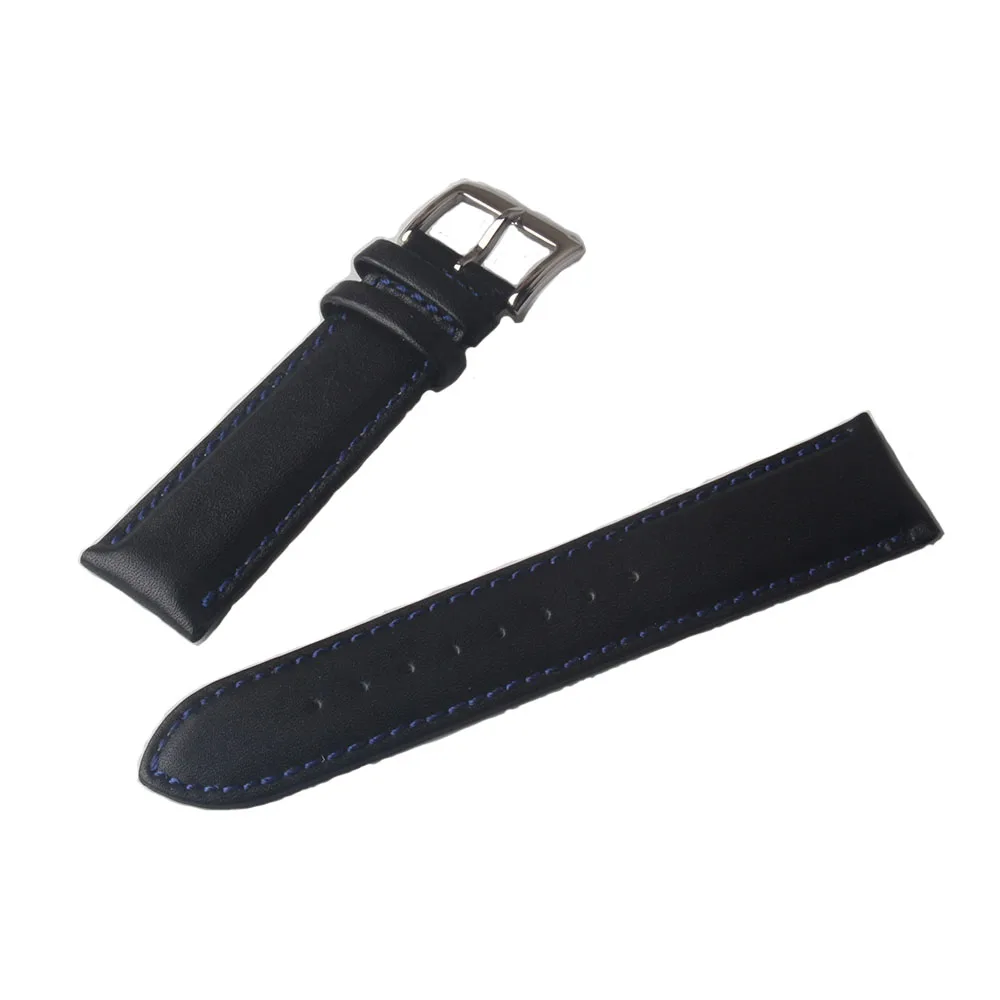 

Черный ремешок для часов с синей линией стежка аксессуары из натуральной кожи Гладкий 20 мм 22 мм ремешок для часов ремень для мужчин женщин н...