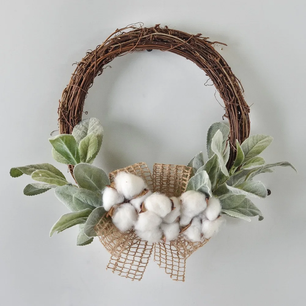 

Natural Rattan Artificial Flower Wreath For Door Hanging Fake Rose Flowers Plants Wedding Pendant Garland Wall Decoration