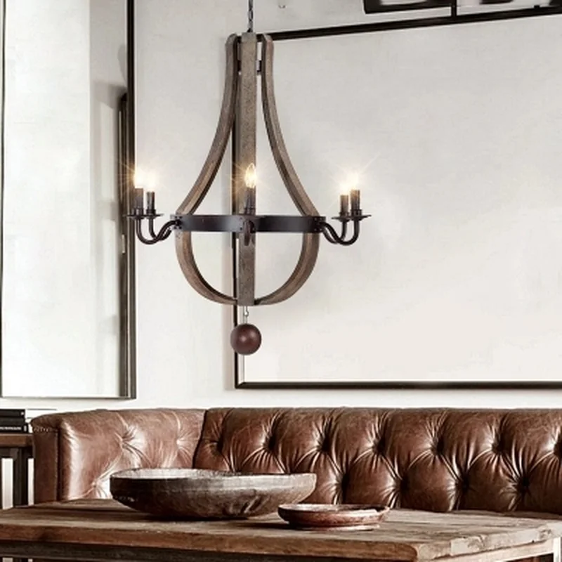 Европейская короткая винтажная деревянная Подвесная лампа деревянный подвесной