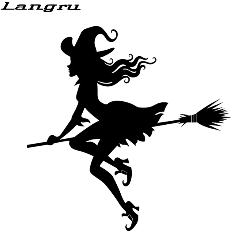 Langru 14*14 см Мода злая ведьма летящая в небе девушка Виниловая Наклейка