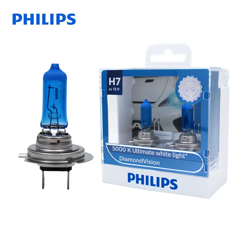 

Philips 100% Original H7 12V 55W Diamond Vision 5000K Xenon White Car Halogen Headlight Auto Bulbs Lamps 12972DVS2, Pair