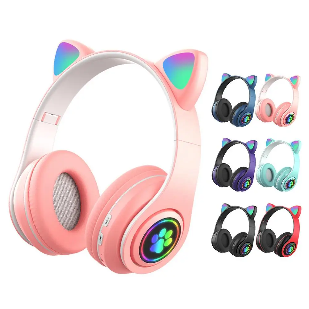 

Flash Light Cute Cat Ears Blue tooth Wireless Headphone with Mic Can control LED Kid Girl Stereo Music Helmet Phone Headset Gift