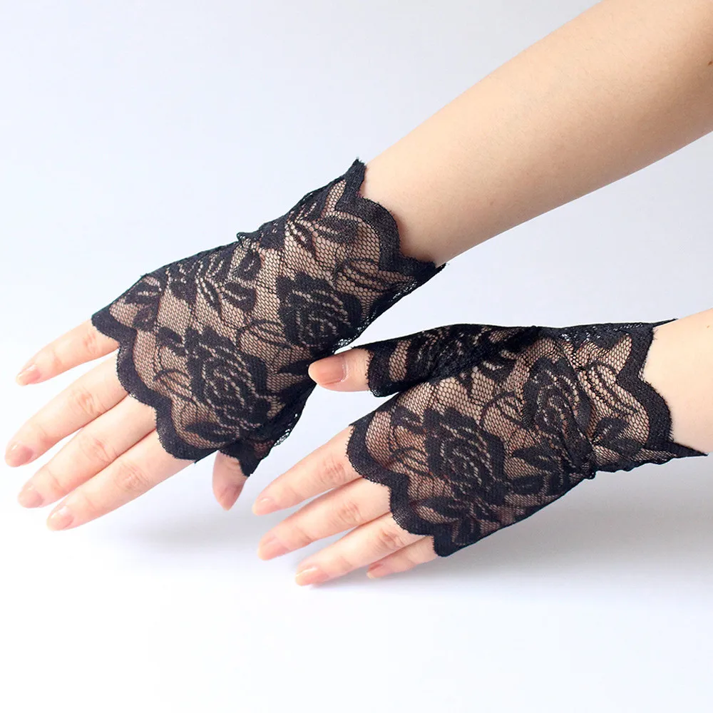 

Sagace Gloves Lady Fingerless Black White Floral Lace Gloves Summer Thin Uv-proof Driving Gloves Sexy Short Hollow Party Gloves
