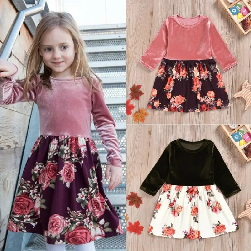 Детские платья для маленьких девочек на осень и зиму принцессы с милым цветочным