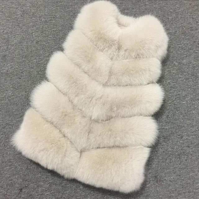 Nude JKKFURS Новое поступление натуральный Лисий мех жилет женский Зимний натуральный мягкий натуральный мех длинный жилет модное пальто 5 рядов жилет S1571 - Цвет: Nude