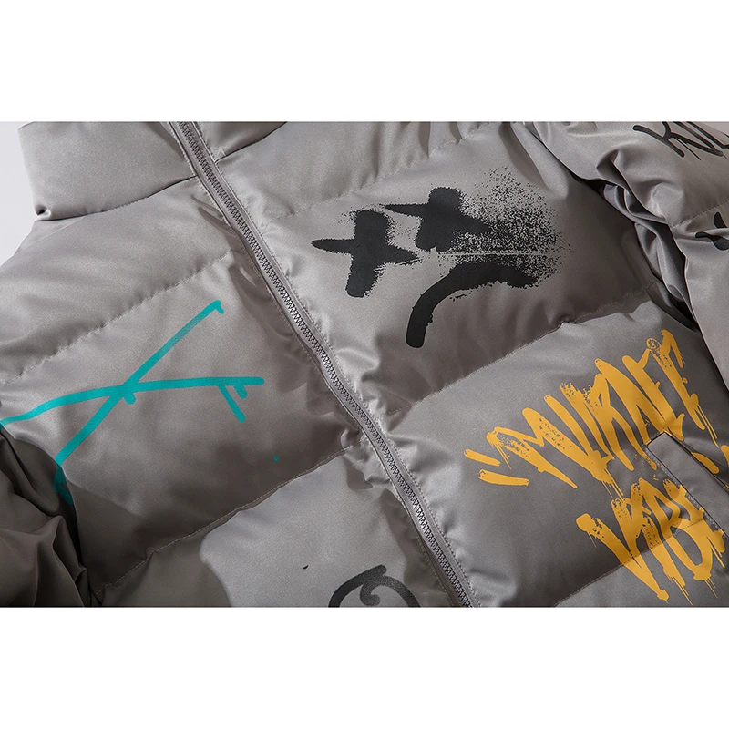 Парка мужская зимняя с воротником-стойкой и принтом в виде граффити | Мужская