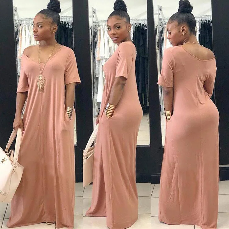 

ChocoMist Dress Casual Pockets Design Floor Length Home Dress TS860