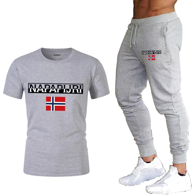 

2021 Summer New Brand Men's T-Shirt And Trouser Suit Summer Casual Sportswear And Trousers Sportswear M-XXL 2 Pieces