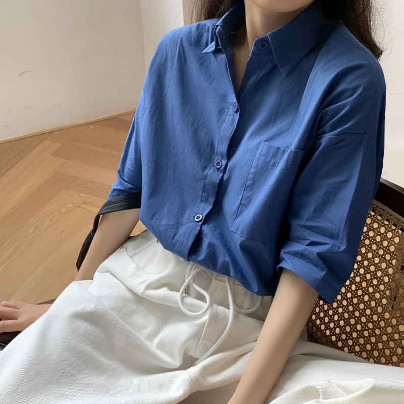 

HziriP Brief Outwear Summer 2021 Femme Gentle OL Casual Streetwear Short Sleeves Elegance Loose Chic Solid Minimalist Shirts