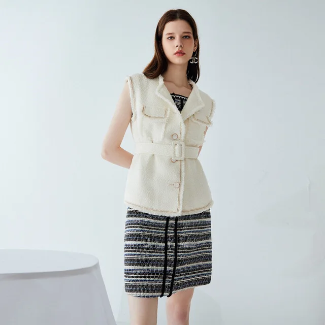 

2020 New Arrival Autumn Winter Tweed Vest For Women Wool Sleeveless Jacket Gilet Runway Designer High Quality Waistcoat Clothes