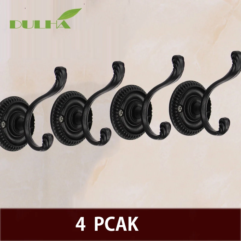 

4 Pack Black Luxury Metal Wall Decor Hanger Robe Hook Coat Clothes Towel Rack Hanging For Kitchen Bathroom Equipment Accessories