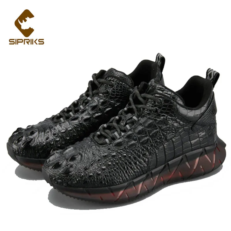 

Sipriks 100% Crocodile Skin Sport Shoes For Men Comfort Damping Running Shoes Billionaire Casual Footwear Flat Alligator Leather