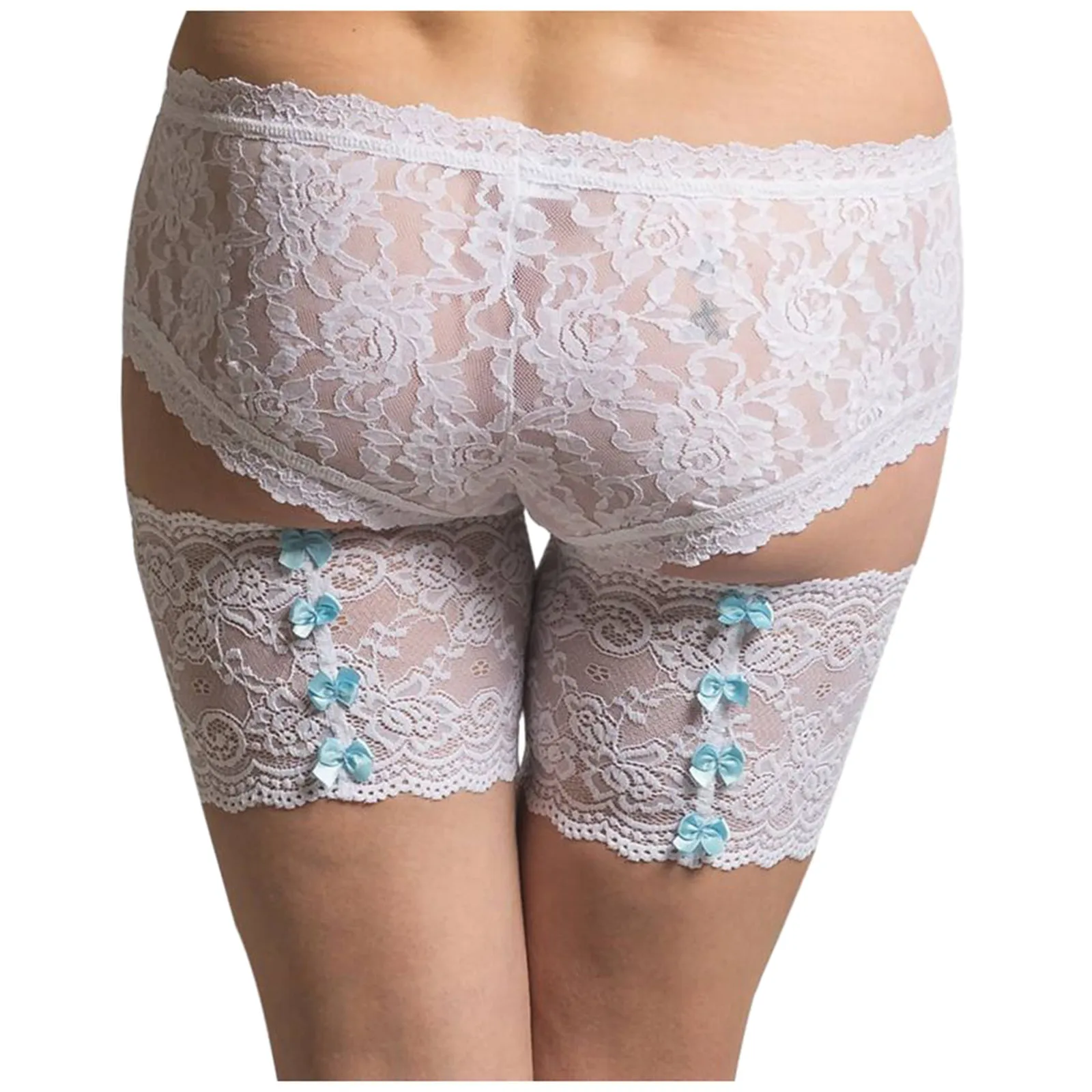 Для женщин анти натирание гетры Bowthigh сексуальный кружевной тонкий