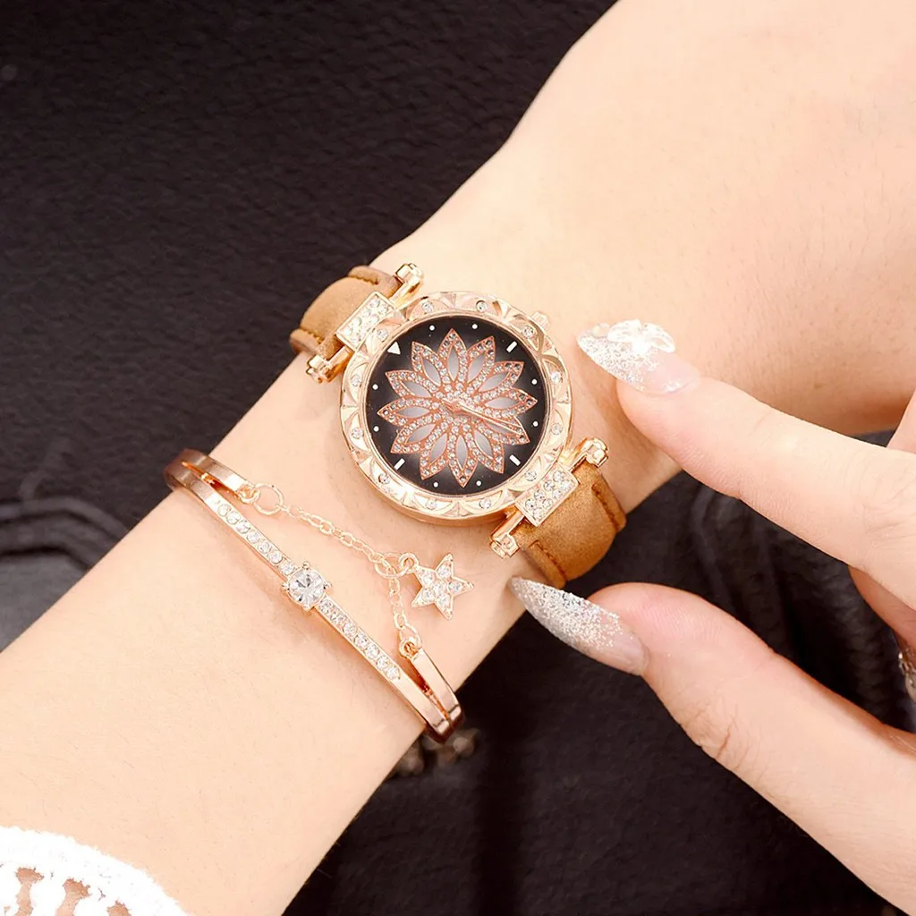 Женские часы простые Звездные цветы ремень женский браслет кварцевые Прямая