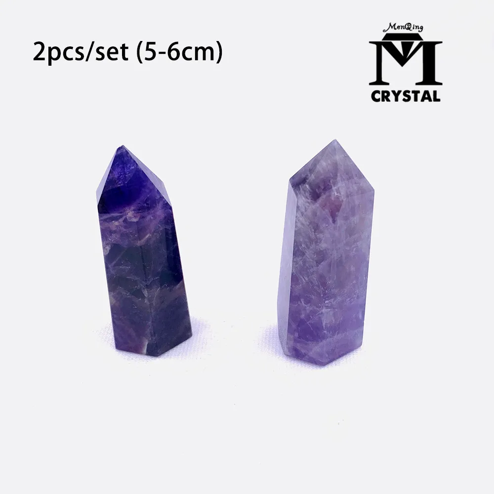 

2PCS Natural Crystal Amethyst Hexagonal Column Crystal Point Mineral Ornament Healing Quartz Stone Home Decoration Decoration