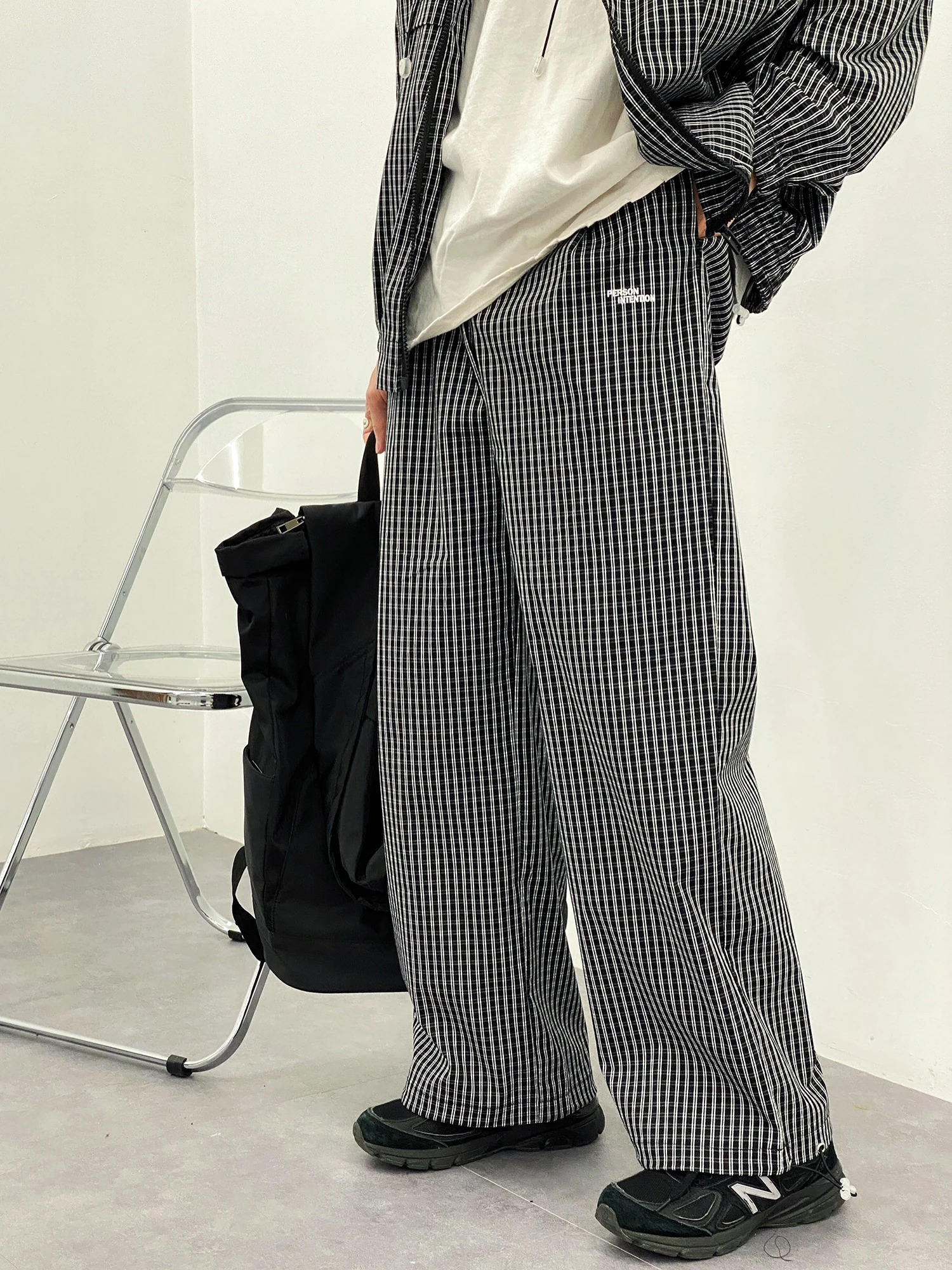 

IEFB Men's Causal Two Pieces Set Zipper Plaid Patchwork Causal Jackets + Wide Leg Straight Trousers 2021 Spring New Fashion Suit