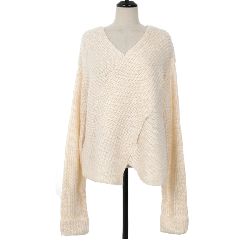 Flectit женщин заявление свитер с широкими рукавами и v-образным вырезом спереди