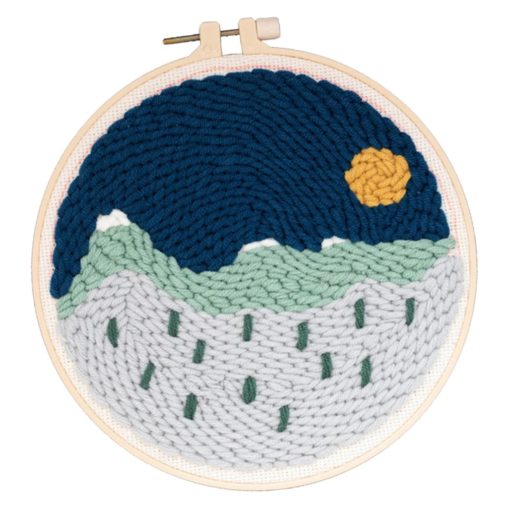 

Punch Needle Embroidery Kit Soft Yarn 20cm Embroidery Hoop Landscape Scenery