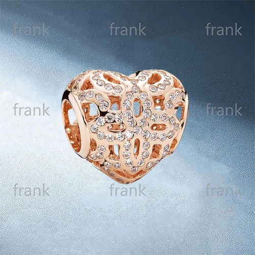 

780003CZ Openwork heart Rose charm with cubic zirconia
