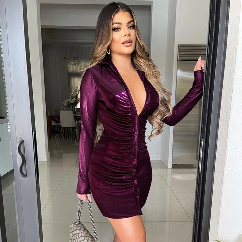 

Блестящее женское платье-рубашка с металлическим блеском, осень 2021