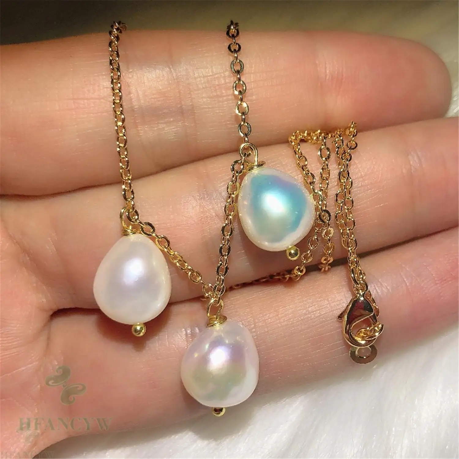 Белый барочный жемчуг 18 К Золотое ожерелье дюймов Свадебная настоящая