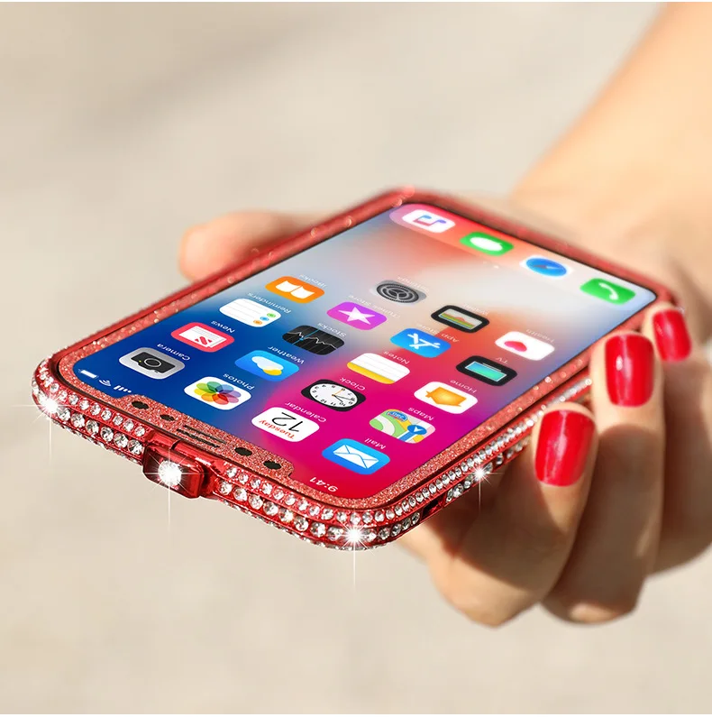 Чехол-бампер для iPhone 6, 6 S, 7, 8 Plus, защитная Алмазная Рамка для iPhone X, XR, Xs Max, противоударный чехол Fundas Capa+ блестящая пленка