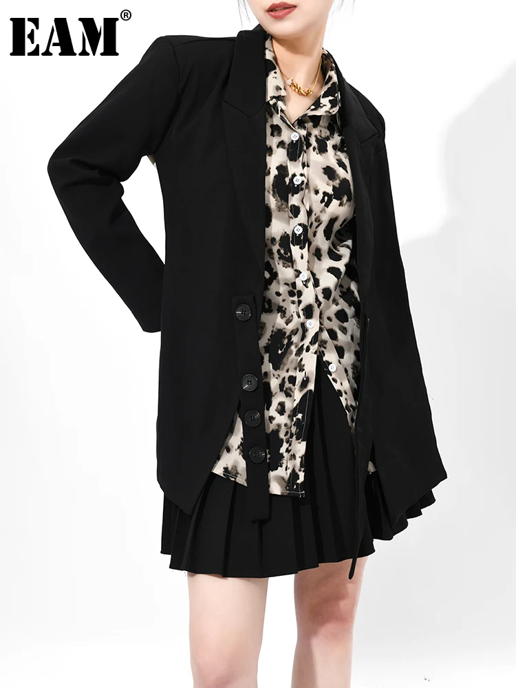 

[EAM] Women Backless Leopard Print Big Size Blazer New Notched Collar Long Sleeve Jacket Fashion Spring Autumn 2021 1DD417501