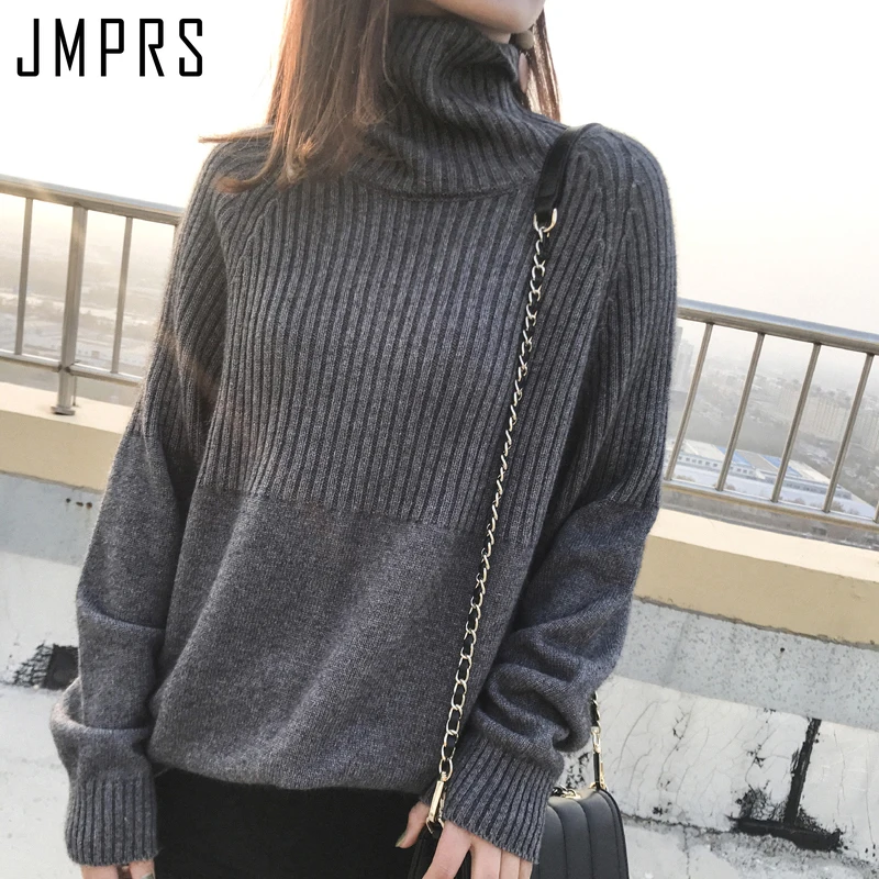 JMPRS 2021 свитер с высоким воротником зимние свободные пуловеры однотонные