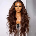 Gossamelle 26 дюймов 180% Плотность средняя часть Омбре коричневый парик волнистые черные кружева передние синтетические волосы парики для женщин предварительно выщипанные