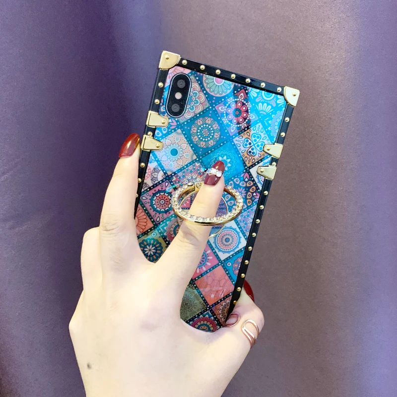 Чехол s для iPhone 11 Pro Max Xr Xs Max, квадратная крышка в китайском стиле, блестящее кольцо, подставка, чехол для iPhone X Xs 7 8 Plus 6 6 S, чехол