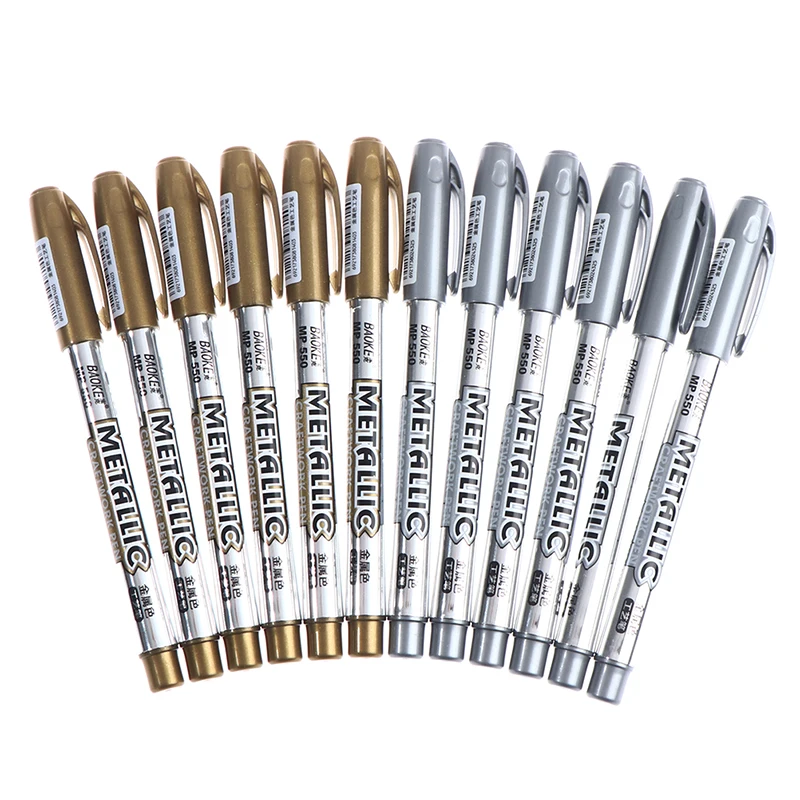 

6Pcs Gold Silver Epoxy Resin Drawing Pen Gold Leafing Point Pen Marker