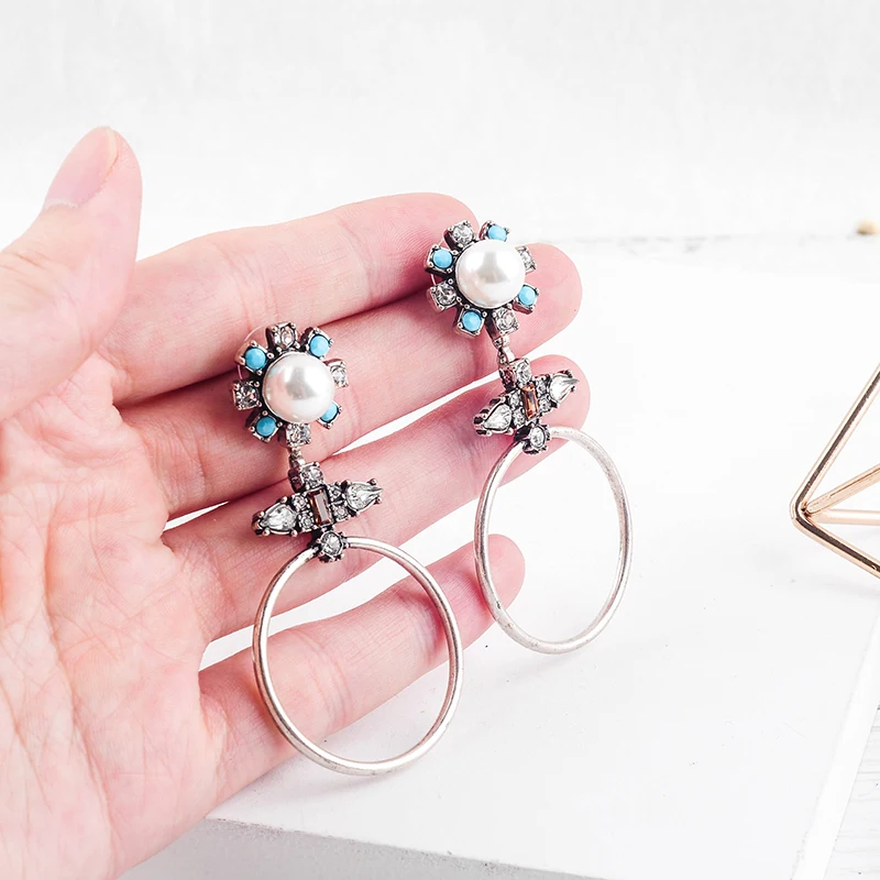 Массивные серьги из смолы акриловый жемчуг синий кристалл Винтажные для женщин