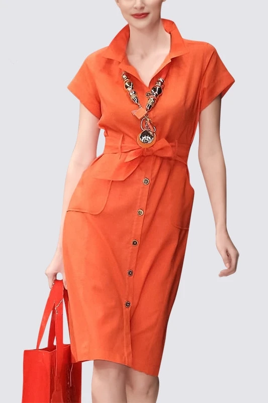 

Short-sleeved tangerine slimming shirt skirt temperament new summer waist show thin light ripe wind dress woman