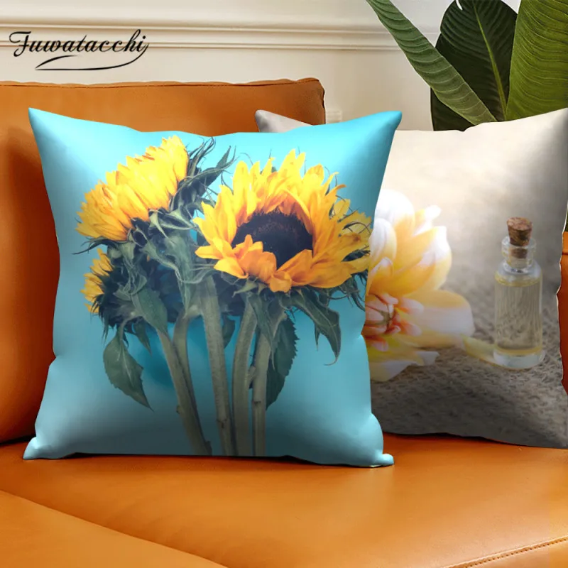 

Fuwatacchi Blue Cushion Covers Sunflower Pillowcases Decorations for Home Sofa Living Room Flower Pattern Pillow Case Home Decor