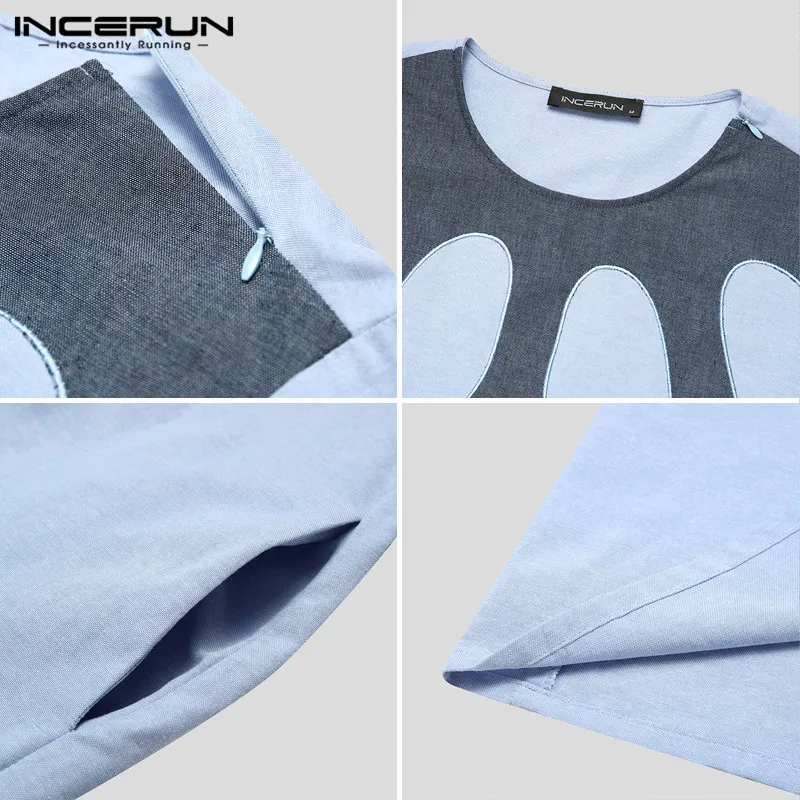 

Fashion Men Muslim Islamic Kaftan Long Sleeve Patchwork Dubai 2021 Abaya Caftan Middle East Arabic Men Jubba Thobe S-5XL INCERUN